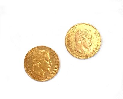 null DEUX PIECES de dix francs or 1856 et 1868.
(Usures).
