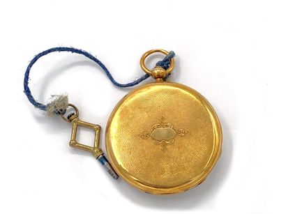 null POCKET WATCH in yellow gold 750 thousandths, the bottom guilloche, white enamelled...