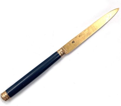 null GOLDEN KNIFE, the handle in blue composition, the blade plain, the base and...