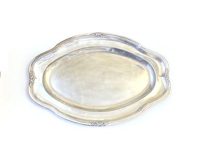 null Oval dish in plain silver 925 thousandths model with contours and leafy and...