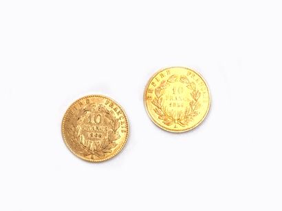 null DEUX PIECES de dix francs or 1856 et 1868.
(Usures).
