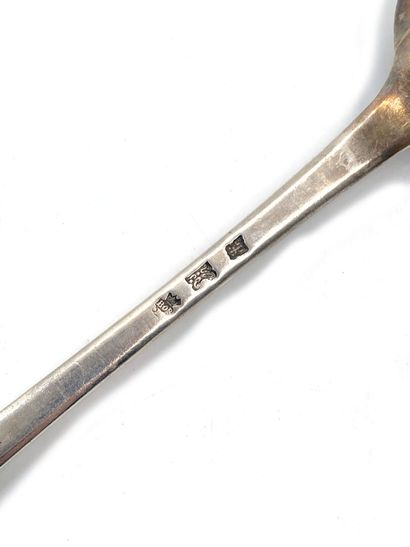 null Spoon for stew in plain silver piriform model.
BORDEAUX 1744-45 (letter M)
Goldsmith...