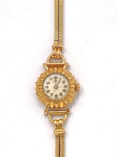 null MONTRE bracelet de dame en or jaune 750 millièmes, la montre de forme ronde,...