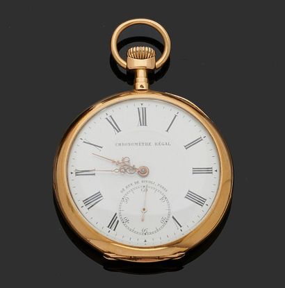 null Pocket watch in yellow gold 750 thousandths the plain bottom, white enamelled...