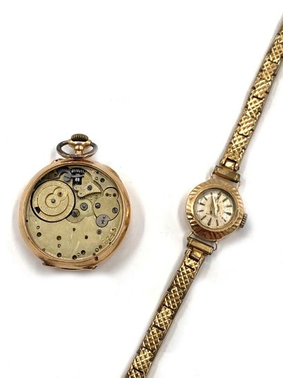 null LOT en or jaune 750 millièmes et métal comprenant une partie de montre de dame...
