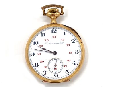 null POCKET WATCH in yellow gold 750 thousandths, the bottom engraved with an inscription,...