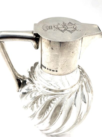 null Ewer out of cut crystal, the setting out of plain silver 925 thousandths, monogrammed...