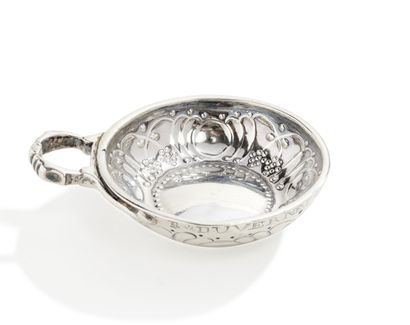 null Silver wine cup posed on rush, decorated in repoussé of stylized pampers and...
