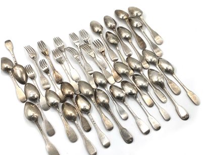 null Twenty-one spoons and eight forks in silver model uniplat and nets monogrammed...