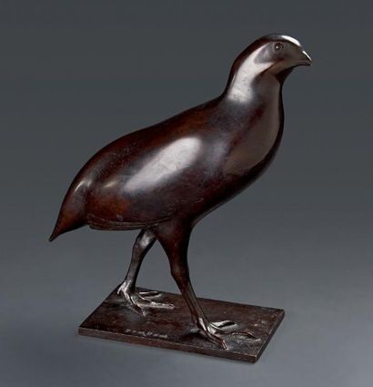 FRANÇOIS POMPON (SAULIEU 1855-1933 PARIS) Perdreau rouge, circa 1925/26 Bronze patine...