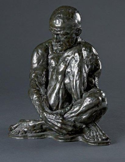 CHRISTIAN DELLA GIUSTINA (NÉ EN 1959 À GONESSE) Homme nu assis jambes pliées Bronze...