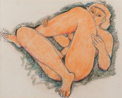 ANTONIUCCI VOLTI (1915-1989) Femme allongé jambes croisées Crayons gras. Signé en...