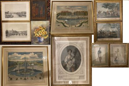 null Set of engravings, optical views, paintings, framed pieces and an icon.
