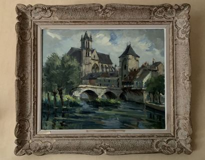 null Jean-Paul LAURENT (XXème siècle)
Vue de l'église de Moret-sur-Loing 
Huile sur...