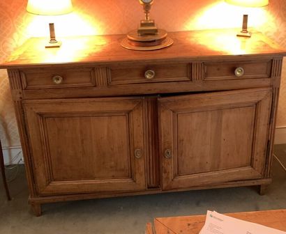 null Rustic BUFFET in molded and carved wood opening with three drawers in the belt...