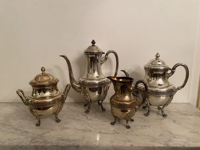 null Tea and coffee set in silver plated metal decorated with vegetal friezes and...
