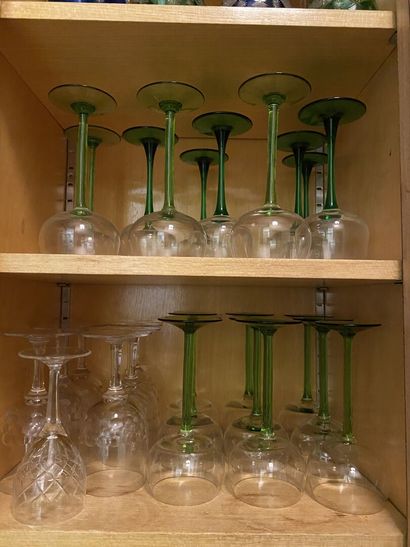 null Set of crystal and glass footed glasses of various models: 
- Nineteen Alsatian...