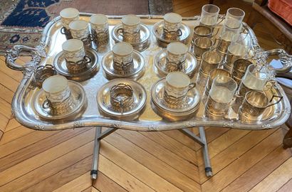 null Lot of twelve silver tea-cup mounts 925 thousandths with openwork decoration...