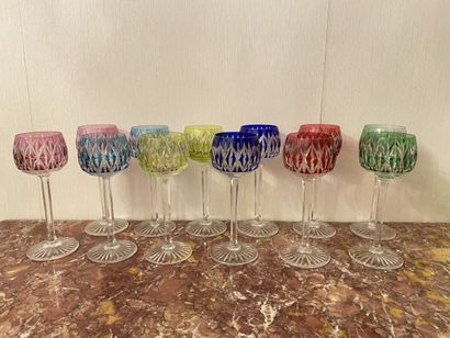null SAIN-LOUIS
Twelve polychrome cut crystal footed glasses
Signed under the base...