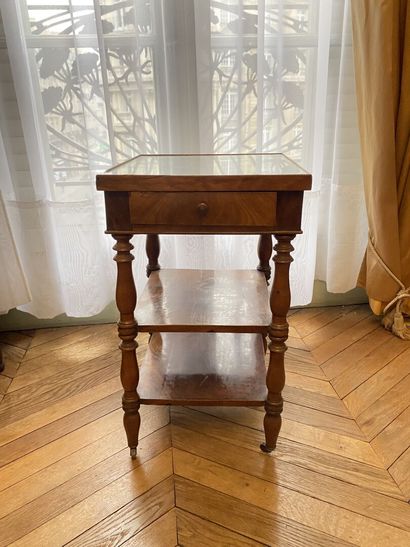 null Mahogany and mahogany veneer side table opening to a drawer in the belt and...