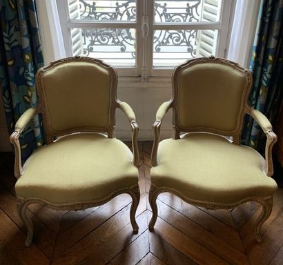 null TWO armchairs in molded, carved and lacquered wood, the back, the armrests and...