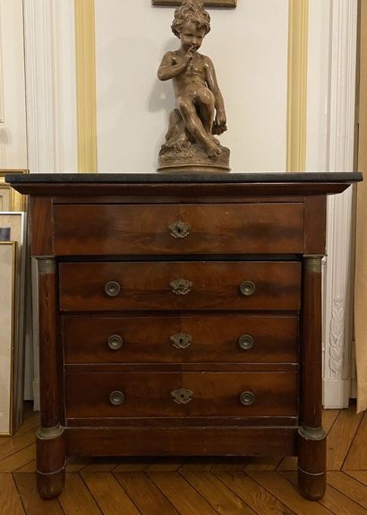 null SMALL mahogany and mahogany veneer COMMODE opening to four drawers in front,...