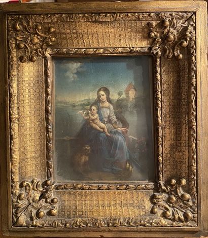 null D'après Raphaël
Vierge à l'enfant
Huile sur cuivre 
18,5 x 14,5 cm 
Dans un...