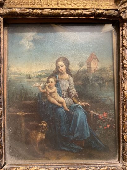 null After Raphael
Virgin and Child
Oil on copper 
18,5 x 14,5 cm 
In a gilded wooden...
