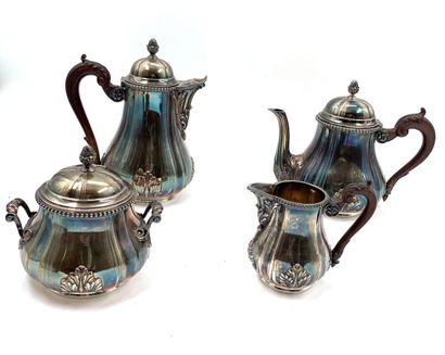 null Silver tea and coffee service 925 thousandths, of baluster form with pinched...