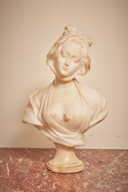 null Ecole française de la fin du XIXe siècle
Buste de jeune femme au foulard. 
Sculpture...