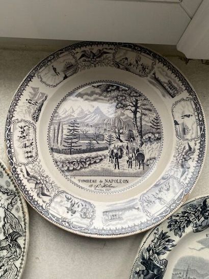 null Meeting of fine earthenware plates with grisaille decoration on different themes...