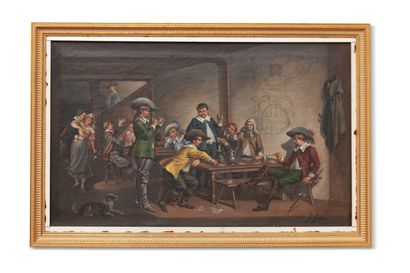 null G. GOSTIAUX (1838-?)
"Le Dieu des buveurs", Scène d'intérieur
Huile sur toile...