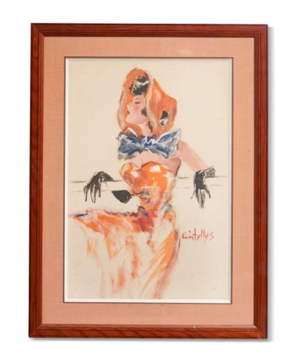 null LINSTELLY
Portraits of elegant women
Pair of watercolors and gouache highlights...