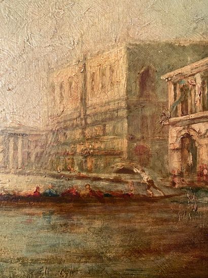 null École italienne du XIXe siècle 
Vue de Venise 
Huile sur panneau. 
26,5 x 34,5...
