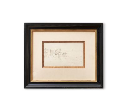 null SET of small frames, fight scene, two portraits, architectural elements.