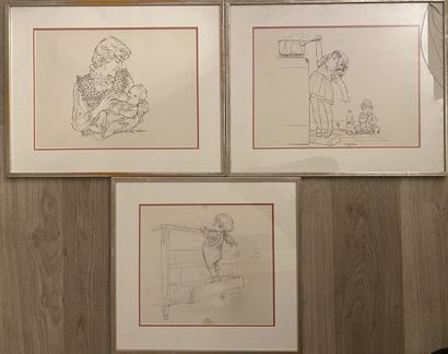 null Albert UDERZO (1927-2020)
The dangers of childhood
Two drawings and a study...