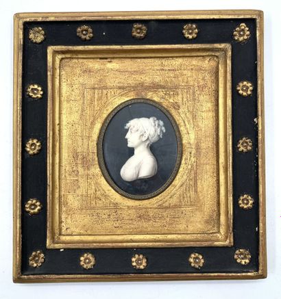 null Jean GEORGET (1763-1823) ?
Miniature au profil de femme en grisaille sur fond...