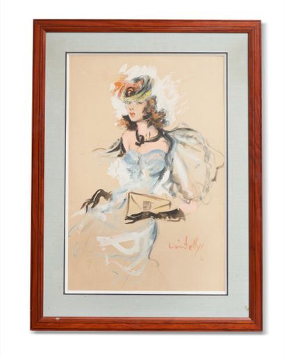 null LINSTELLY
Portraits of elegant women
Pair of watercolors and gouache highlights...