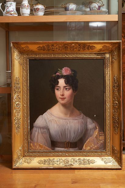 null Louis HERSENT
(Paris 1777 - 1860)
Portrait de jeune femme à la robe blanche
Sur...
