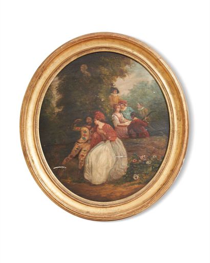 null ECOLE FRANCAISE du XIXème siècle d'après Antoine Watteau
Scène galante à l'arlequin
Huile...