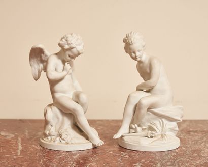 null Sèvres (genre de)
Deux statuettes en biscuit : L'Amour et Psyché.
XIXe siècle....