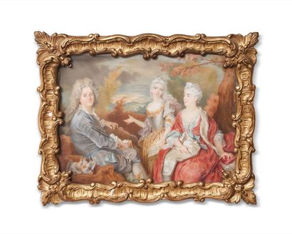 null Michel GARNIER (1753-1819), dans le goût de
Portrait familial dans un paysage
Huile...
