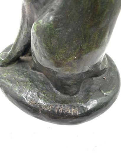 null Jacques NAM (1881-1974)
Chat à sa toilette
Epreuve en bronze à patine brune.
Signée...
