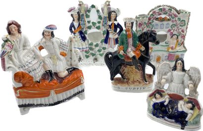 null STAFFORDSHIRE 
Set of five groups representing characters in polychrome earthenware.
19th-20th...