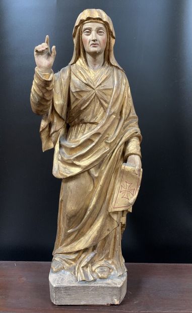 null Vierge bénissant en bois sculpté polychrome et doré
XIXe siècle
Haut. : 77 ...