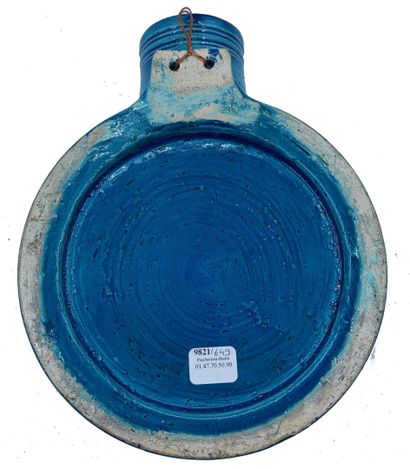 null Decorative element in turquoise glazed ceramic decorated with green circular...