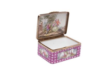 null MEISSEN
Tabatière rectangulaire couverte en porcelaine à décor
polychrome de...