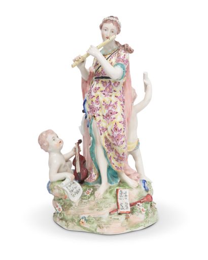 null DERBY
Groupe à trois figures en porcelaine représentant une
femme jouant de...