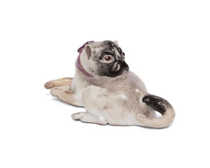 null Meissen
Figure of a lying pug in porcelain with polychrome decoration in the...