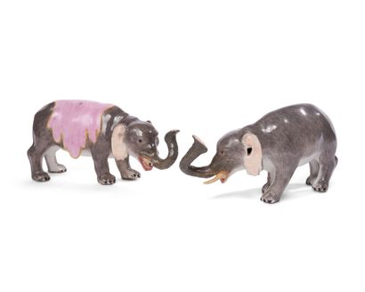 MEISSEN
Two elephants in porcelain with polychrome...